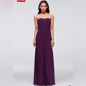 Beautiful burgundy and strapless dress from David’s Bridal. Worn only one time.